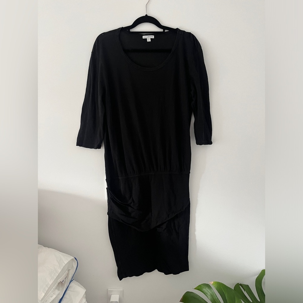 NWT James Perse Crepe Jersey Black Bodycon Dress Blouson Ruched